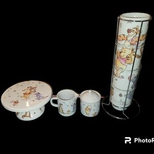 Winnie the Pooh Mini Cake Stand, Cream & Sugar and Coffee Cups. Disney